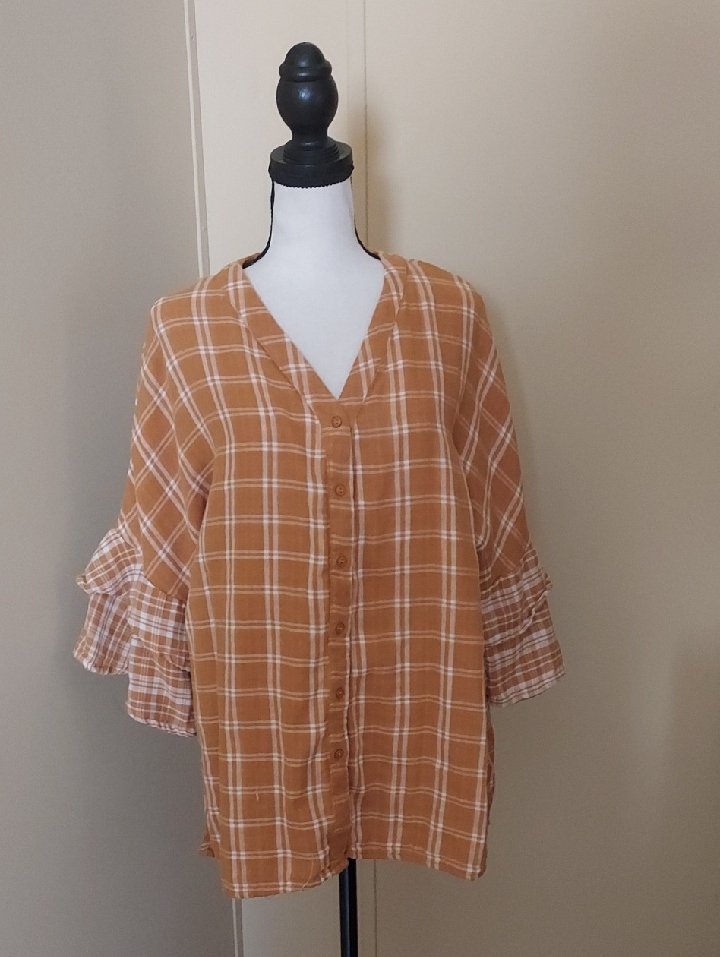 Umgee Burnt Orange Plaid Button-Up Shirt